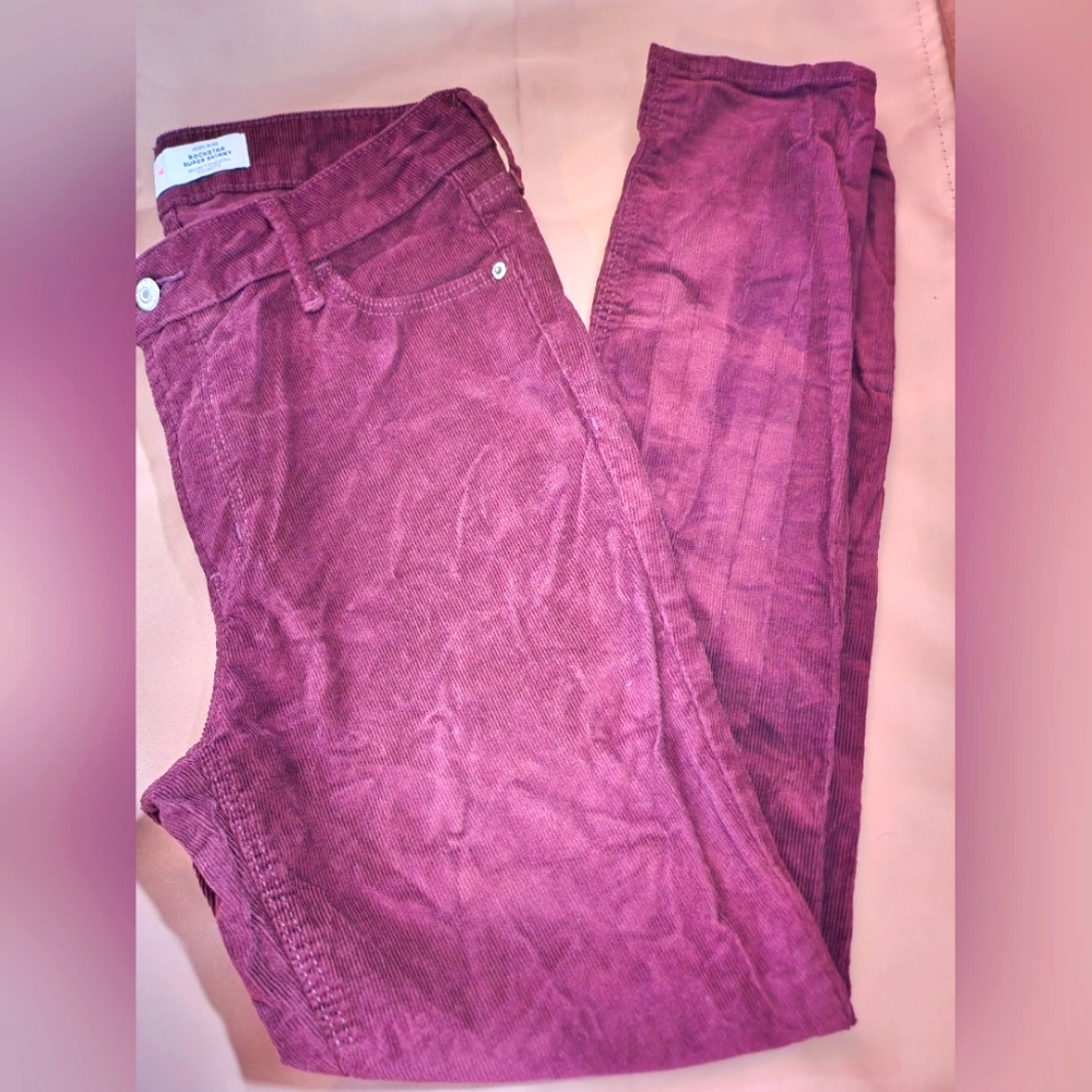 High-Waisted Rockstar Super-Skinny Corduroy Pants in Wine